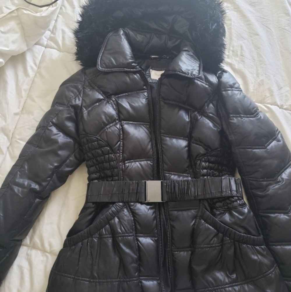 Black hooded puffer coat